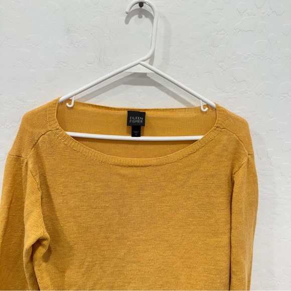 Eileen Fisher Crew Neck Sweater Womens Medium Linen Golden Yellow - Picture 2 of 6